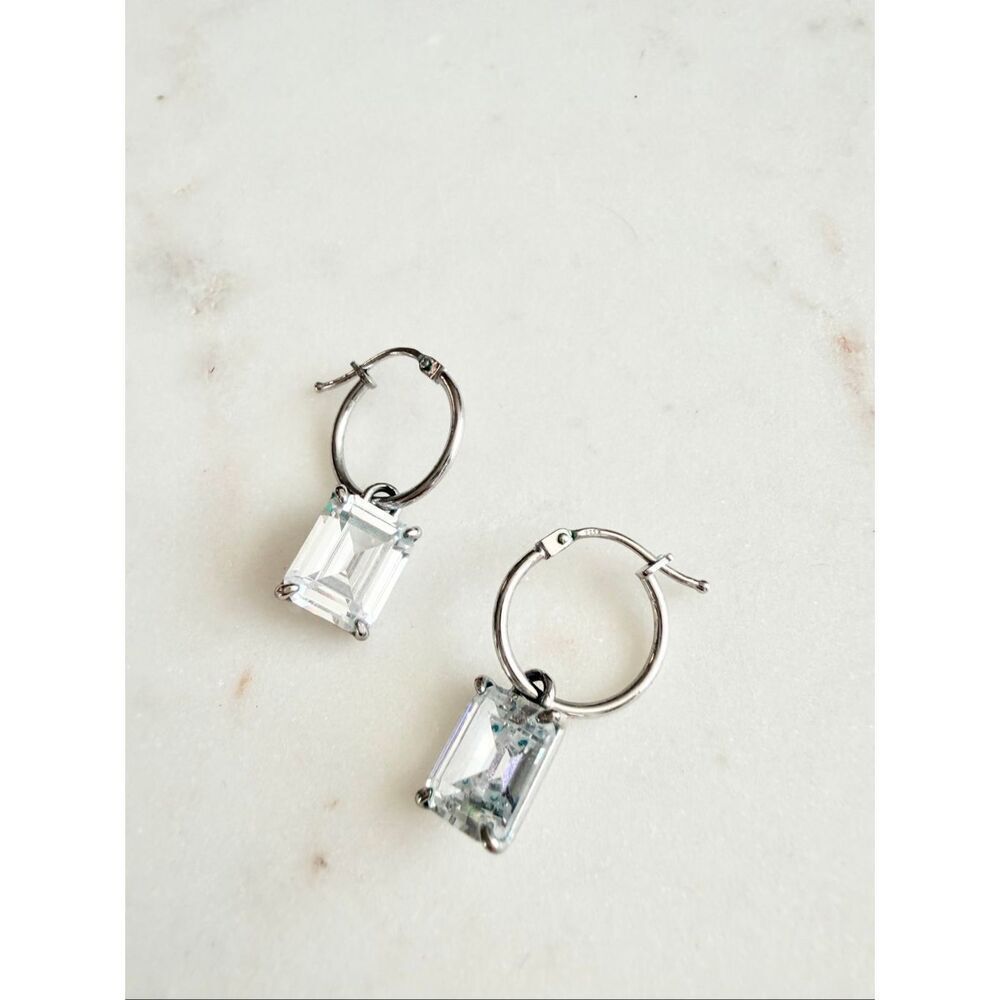 Emerald cut cubic zirconia dangle earrings - 925